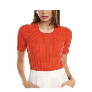 CAbi Tiger Lily Perky Pullover Ribbed Knit Sweater Orange Medium Top Shirt